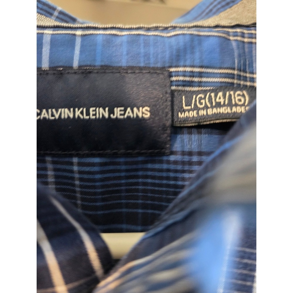 Calvin Klein Jeans Women's Blue Plaid Button Down Shirt Long Sleeve L 14/16 - Picture 4 of 7